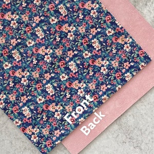 Navy Blue Vintage Floral Print, Pink Leather Backed Cork Sheet for Earrings, Cork on Cowhide 2022 Trendy Print, Wholesale Supplier USA