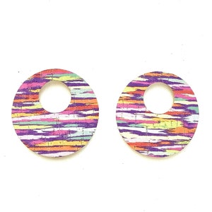 NEW! Colorful Desert Sunset Print Circle Cut-Out Earring Blanks, Cork on Leather, Colorful Print Teardrop Shapes, Wholesale Earring Pendants