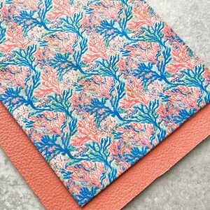 Multicolor Coral Print Preppy Leather Backed Cork Sheet, Cork Leather Material for Earrings & Projects, Colorful Summer Leather USA supplier