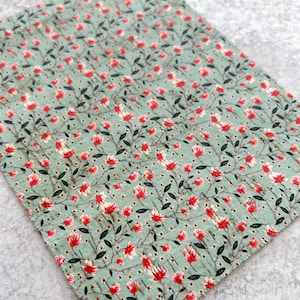 Mint Vintage Floral Leather Backed Cork Sheet for Earrings, Cork on Cowhide 2022 Trendy Flowers Print, Wholesale Leather Supplier USA