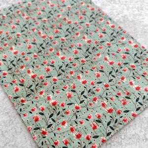 Mint Vintage Floral Leather Backed Cork Sheet for Earrings, Cork on Cowhide 2025 Trendy Flowers Print, Wholesale Leather Supplier USA