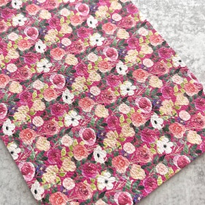 Printed Leather Sheet - Pink Floral Medley - Abstract Flowers Print Genuine Leather - Roses Daisies Summer Print - Earring Leather - Purses
