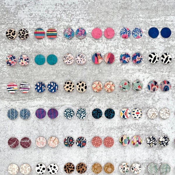 Colorful Prints TINY CIRCLE Leather Backed Cork Earring Blanks, .75" DIY Wholesale Earring Pendant Discs Circles, Leopard, Floral, Abstract