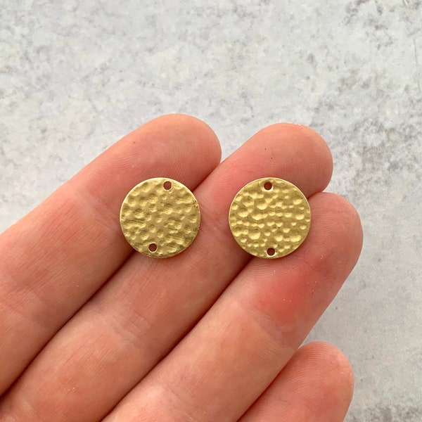 NEW! Small .6" Hammered Brass Circle Disc Connectors, DIY Earring Pieces, Wholesale Brass Gold Earring Blanks Supplies for Earring Making