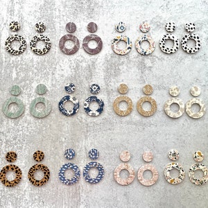 New! Layered Circle Cut Outs Cork Leather Earring Blanks, Fall 2021, Animal Print, Die Cut Earring Shapes Pendants, Wholesale DIY Earrings
