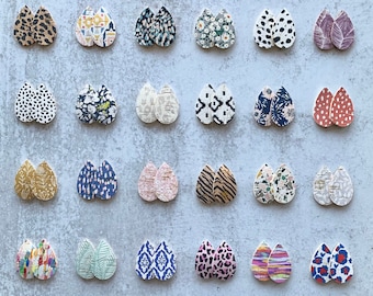 Cork Leather Printed TINY 1.5" Teardrop Earring Blanks, Animal Print, Colorful DIY Pre Cut Shape Pendants, Leopard Cheetah Floral Tear Drops