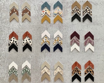 New SHAPE! Arrow Trio Cork on Leather, Luxe, Animal Print, Floral, Aztec, Earring Blanks, Wholesale Earring Pendants, Trendy Fall 2023
