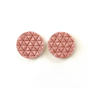 NEW! TINY CIRCLE Earring Blanks Salmon Pink Triangle Embossed Leather Earring Pendants, Diy Earrings, Wholesale Embossed Teardrops .75&quot;
