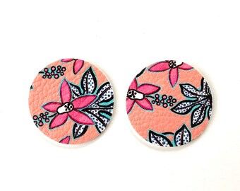 Faux Leather Black Peach Floral Leather Alternative Teardrops