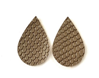 New! Golden Bronze Metallic Snakeskin Embossed Leather Teardrop DIY Earring Supplies, Leather Teardrop Shapes, Wholesale Earring Pendants