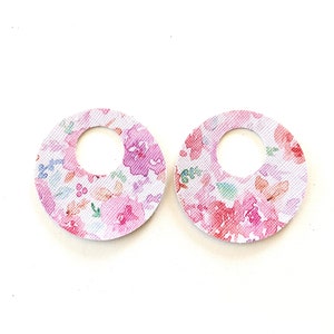 NEW! Pink Pastel Watercolor Floral Print Circle Cut-Out Earring Blanks, FAUX Leather, Colorful Print Teardrops, Wholesale Earring Pendants