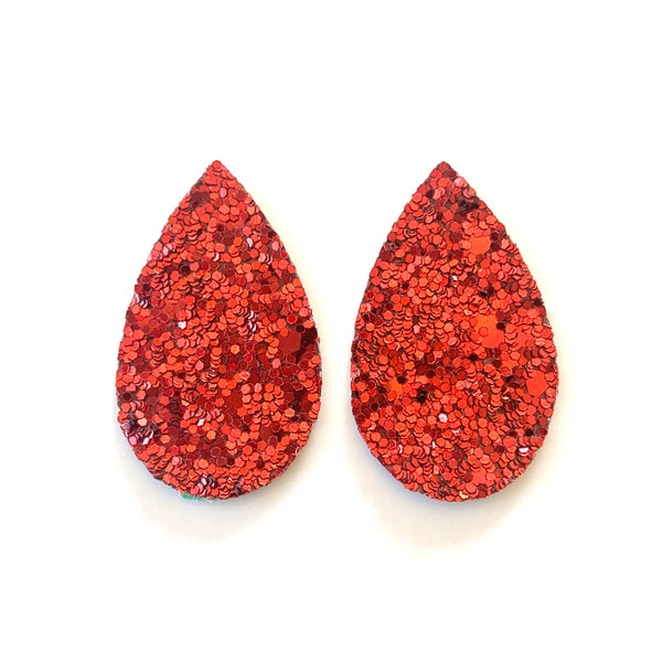 New! Ruby Red Glitter FAUX LEATHER Tiny Small Teardrops, Die Cut Earring Shapes for DIY Earrings, Spring Summer Earrings, Wholesale Supply