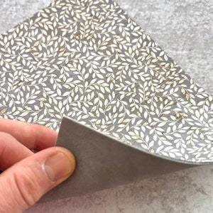 Cork Leather Sheet, Fall Gray Rustic Vintage Floral Print, Printed Cork Backed with Genuine Leather, Wholesale Leather, Earring material