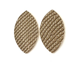NEW! Golden Bronze Metallic Snakeskin Leather Teardrops, Earring Pendants Leaf Shapes, Braided Fishtail Genuine Leather, Wholesale