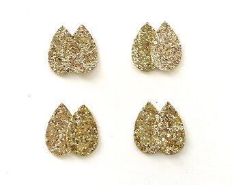 Tiny Small Gold Chunky Glitter FAUX LEATHER Teardrops, Die Cut Earring Shapes for DIY Earrings, Spring Summer Floral Pattern, Wholesale