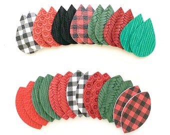 Christmas Holiday Colors Earring Blanks Sample Pack, Teardrop Cut-out Shapes, Leaf Shapes, Wholesale Tear drops, Die Cut DIY Earring Parts
