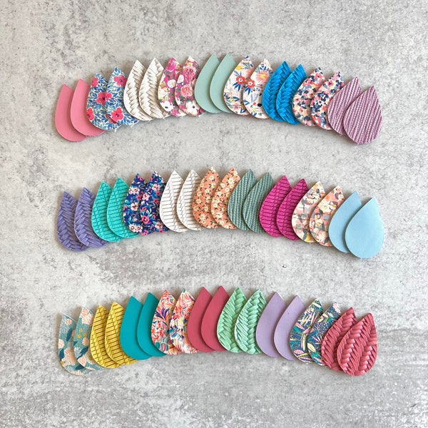 New! Spring & Summer Leather DIY Earring Blanks Teardrop Sample Pack, Wholesale Pre Cut Shapes, Pastel Colors, Bright Colorful Floral 2023