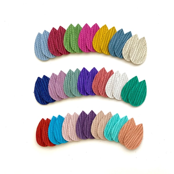 Tiny Small SPRING SUMMER COLORS Leather Teardrop Sample Pack, Palm Leaf Embossed Leather Teardrop Earring Shapes, Diy Die Cut Earring Blanks