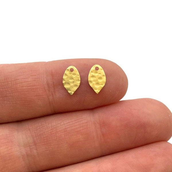 NEW! Tiny Hammered Leaf Brass Drop Charms Connectors, DIY Earring, Wholesale Brass Gold Jewelry Findings, Earring Blanks, Teardrop Shapes