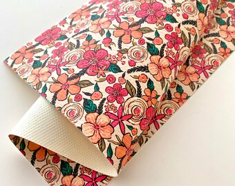 Faux Leather Black Peach Floral Leather Alternative Teardrops