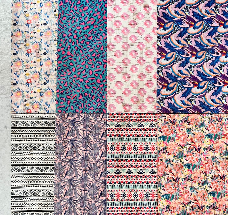 Spring Summer Prints Leather Backed Cork Sheets for Earrings, Floral ...