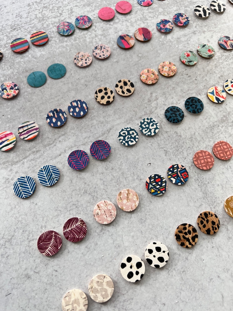 Colorful Prints TINY CIRCLE Leather Backed Cork Earring Blanks, .75" DIY Wholesale Earring Pendant Discs Circles, Leopard, Floral, Abstract image 5