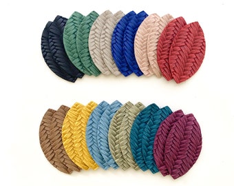 Fall Colors BRAIDED FISHTAIL Leaf Teardrop Sample Pack,  Embossed Leather Teardrop Cut-out Shapes, Wholesale Tear drops, Die Cut Shape Blank