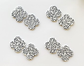 New! Snow Leopard Quatrefoil Leather Teardrop Earring Supplies, 4 pair Teardrop Shapes, Genuine Leather Wholesale Teardrops, Earring Making