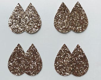Metallic Rose Gold Glitter Fabric Teardrop Shapes for Earrings, Faux Vegan Leather Earring Supplies, Wholesale Leather Earring Making