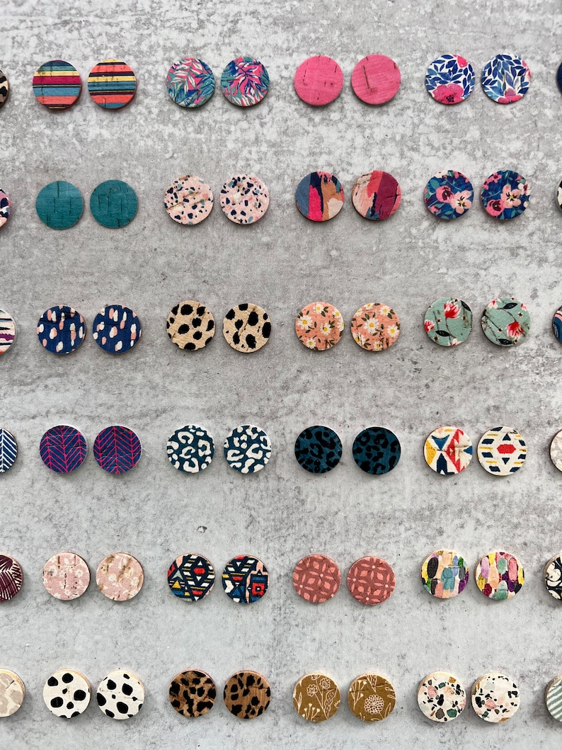 Colorful Prints TINY CIRCLE Leather Backed Cork Earring Blanks, .75" DIY Wholesale Earring Pendant Discs Circles, Leopard, Floral, Abstract image 4