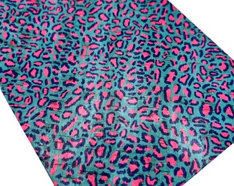 Cork Leather Sheet for Earrings - Aqua & Pink Abstract Leopard Retro Print Leather Backed Cork - 2023 Earring Material - Colorful Print