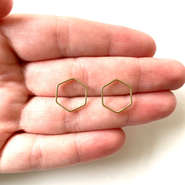 12mm Small Brass Hexagon DIY Earring Connector Blanks - Metal Earring Pieces Supplies - Jewelry Findings - Hexagon Shapes - Raw Brass