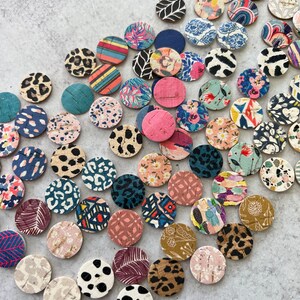 Colorful Prints TINY CIRCLE Leather Backed Cork Earring Blanks, .75" DIY Wholesale Earring Pendant Discs Circles, Leopard, Floral, Abstract image 3