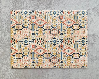 New! Autumn Aztec CORK LEATHER 6x8&quot; Sheet, Tribal Bohemian Print Cork backed with thin leather, DIY Leather Earring Material Supply