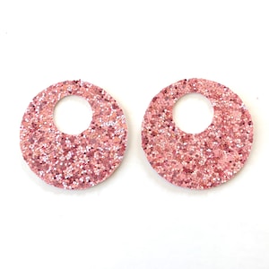 NEW! Barbie Pink Chunky Glitter Vegan Circle Cut-Out VEGAN Leather Earring Blanks, FAUX Leather, Colorful Print Teardrop, Wholesale Earrings