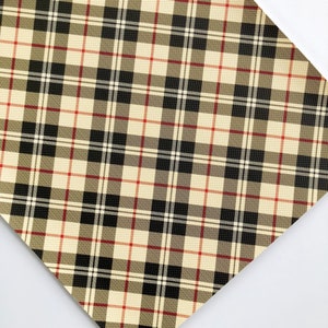 Cream, Red, Black Tartan Plaid Vegan Faux Leather Sheet A4 8&quot;x11&quot;, Fake Leather DIY Hair Bow Making Supplies, Bow Fabric Sheet, Craft Supply