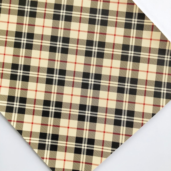 Cream, Red, Black Tartan Plaid Vegan Faux Leather Sheet A4 8"x11", Fake Leather DIY Hair Bow Making Supplies, Bow Fabric Sheet, Craft Supply