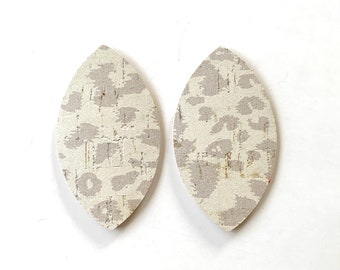 NEW! Cream Leopard Print Cork on COWHIDE Leather LEAF Shape Teardrops, Diy Earrings Parts, Die Cut Leaf Shape Tear Drops, Animal Print