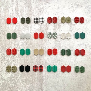 New! TINY Hexagon Shape Christmas Holiday Colors Earring Blanks Sample Pack, DIY Wholesale Teardrops, Geometric Red Green Embossed Shapes