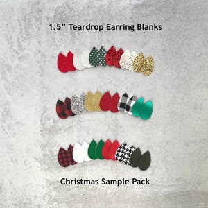 New! Christmas Holiday Colors TINY Teardrop FAUX Leather Earring Blanks Sample Pack, Wholesale Pre-Cut DIY Popular Seasonal Pendants 2021