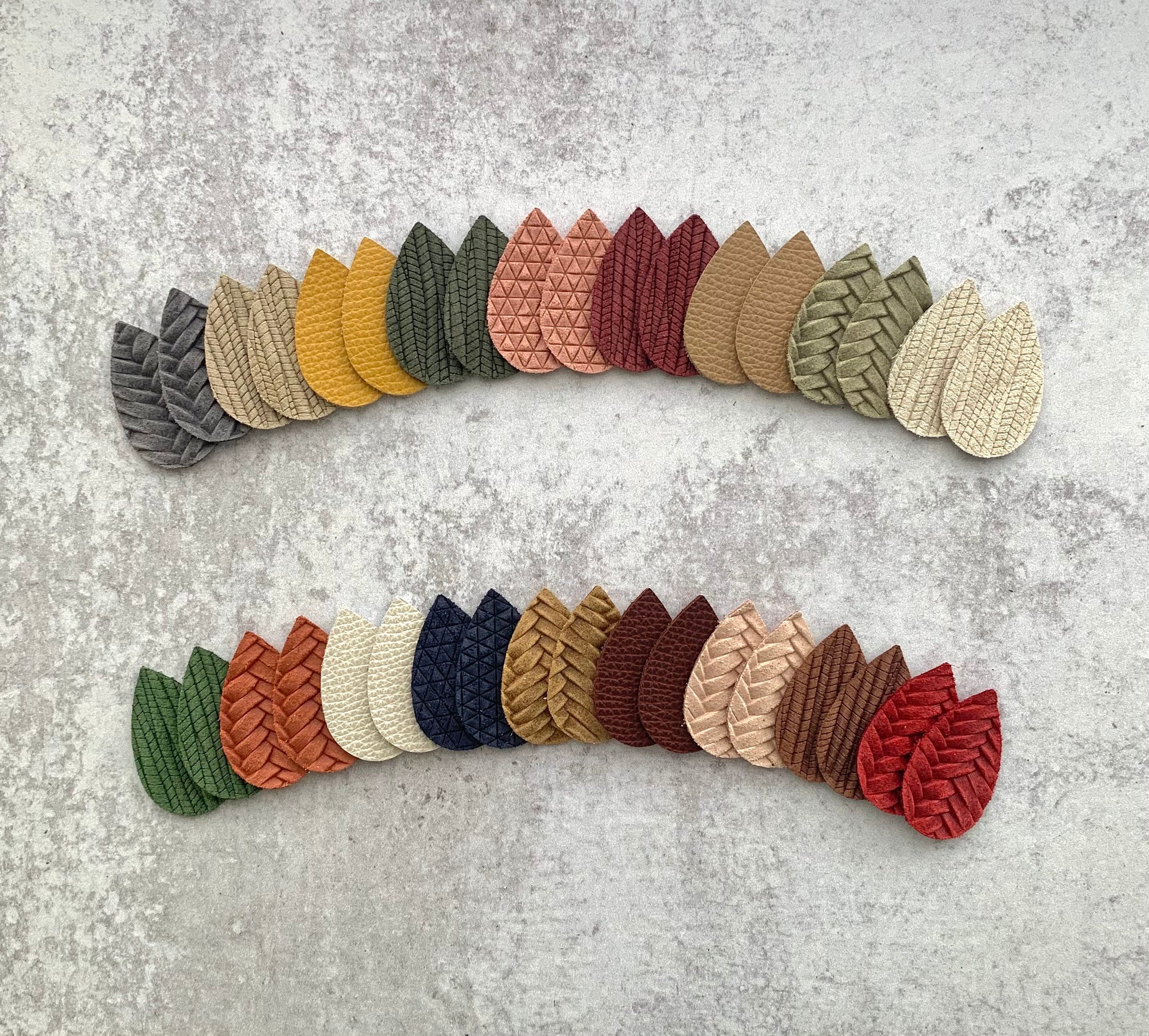 New! Autumn Fall Earth Tones Colors Leather TINY Teardrop Sample Pack, Pre Cut Earring Pendant Shapes, Wholesale DIY Leather Earrings