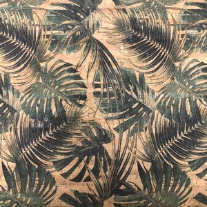 PALM LEAF Cork fabric 12x12&quot; sheet for DIY Earrings, Hair Bows, Crafts, Shoes, All Natural Flower Print Cork Leather Alternative
