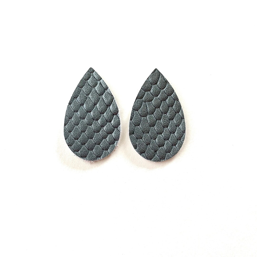 NEW Tiny Gunmetal Metallic Snakeskin Embossed Leather Teardrop Shapes