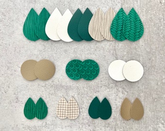 St. Patricks Day DIY Earring Blanks • Green Gold White Leather Teardrop Earring Pendants • Earring Making Supplies • Circle Earring Blanks