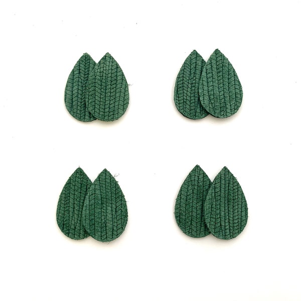 Tiny Small PINE GREEN Palm Leaf Leather Teardrop Shapes, Die Cut Out Leather Tear Drop Pieces for DIY Earrings, Wholesale supplier