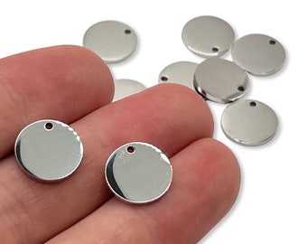 Semilavorati per gioielli con incisione e stampaggio di dischi circolari in acciaio inossidabile argento • Spedizione rapida negli Stati Uniti • Etichette per gioielli anti-appannamento all'ingrosso 10/13 mm