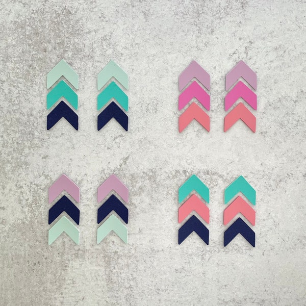 Spring Summer Colors ARROW Trios, Layered FAUX Leather Arrow DIY Earring Blanks, Stacked Chevron Arrows, Pastel Colors Earring Shape Pendant