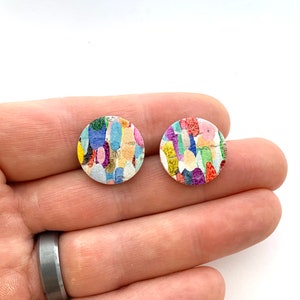 Colorful Prints TINY CIRCLE Leather Backed Cork Earring Blanks, .75" DIY Wholesale Earring Pendant Discs Circles, Leopard, Floral, Abstract image 7