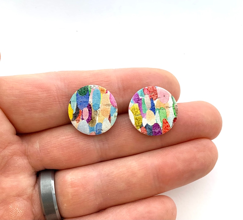 Colorful Prints TINY CIRCLE Leather Backed Cork Earring Blanks, .75" DIY Wholesale Earring Pendant Discs Circles, Leopard, Floral, Abstract image 7