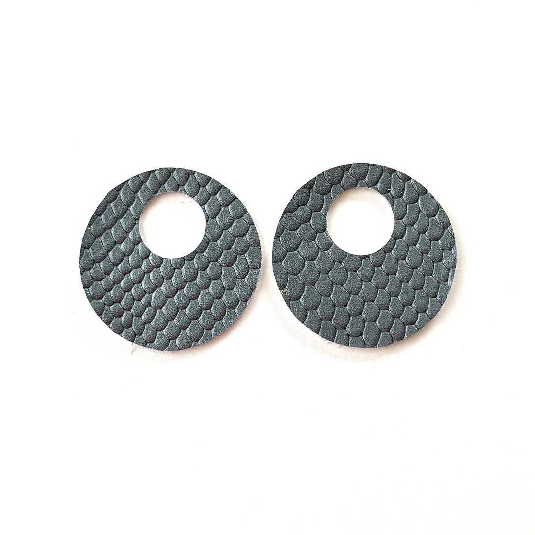 NEW Gunmetal Metallic Snakeskin Embossed Leather Circle Cutout Earring